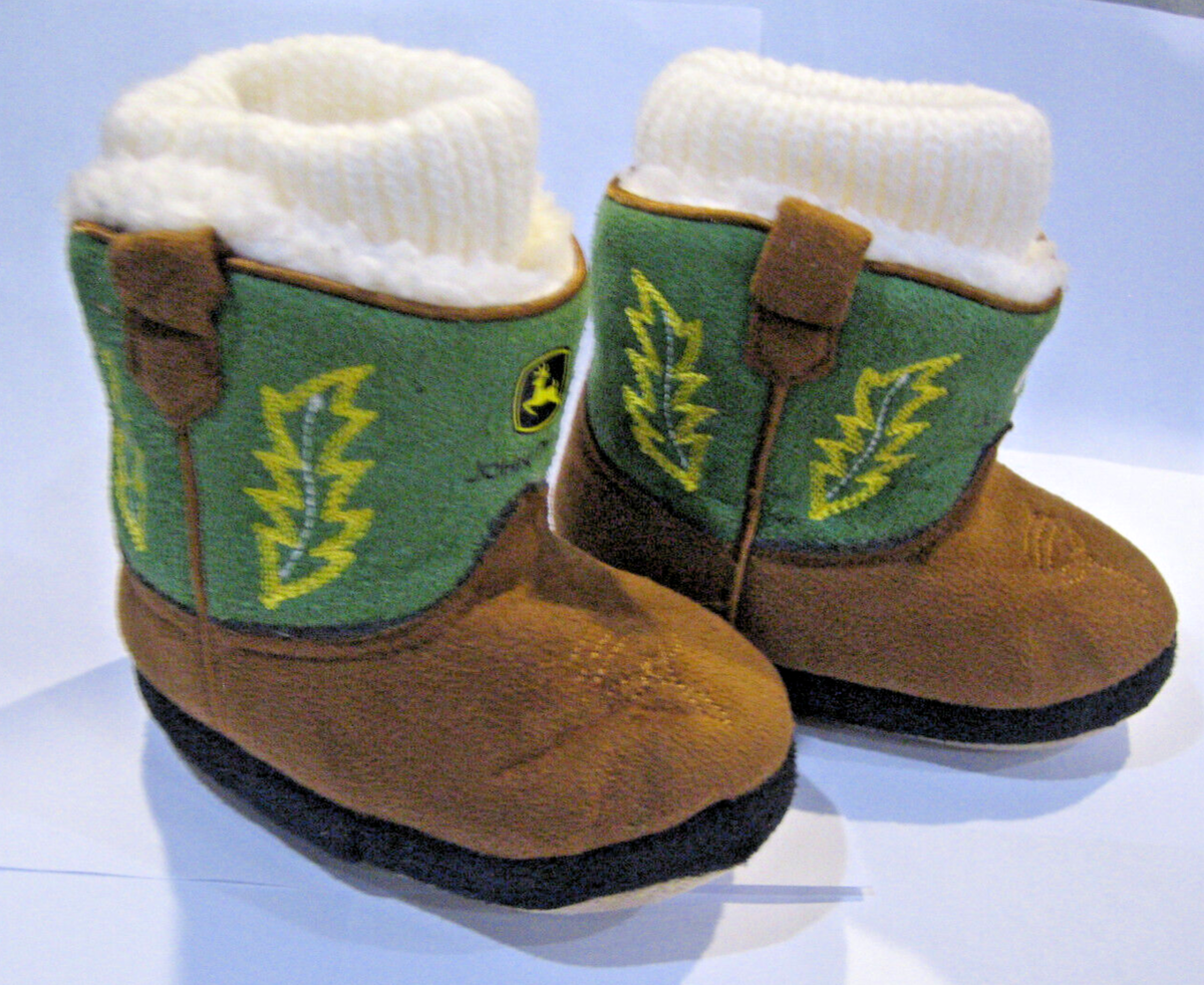 John Deere Infant /Baby Cowboy Boot Slippers Green Brown Size