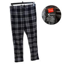Hanes X-Temp Plaid Lounge Pants Small Black Gray Fleece Pajama Bottoms