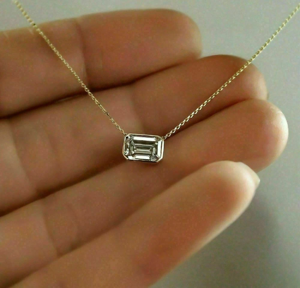 Emerald-Cut Diamond Pendant & Chain. Certified Diamond | 04-28912