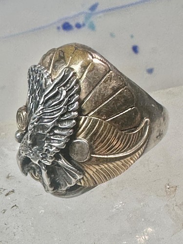 Navajo Eagle ring size 12 sterling silver women men (unknown gold over feathers) - Picture 2 of 10