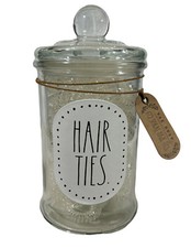 Rae Dunn Glass Jar Wooden Lid with 60 Spiral Hair Ties
