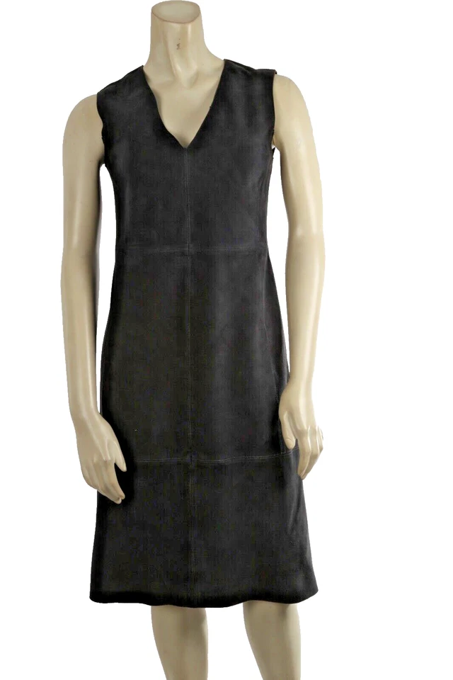 Vince темно серый замшевая кожа v-образным вырезом колена длина трапеции платье размер XS - Изображение 2 из 4