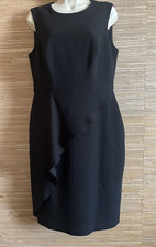 ELIZA J Black Sheath Dress Size 10 Asymmetrical Ruffle Sleeveless