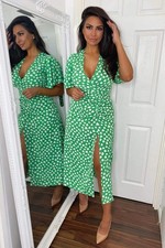 AX Paris green and white heart print wrap midi dress Size 16