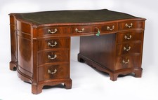Antique Flame Mahogany Serpentine Partners Pedestal Desk Circa 1900
