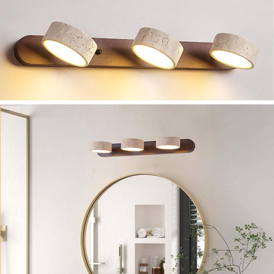 Wabi Sabi Yellow Travertine Vanity Light with 3 Rotatable Stone Shades