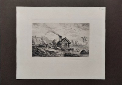 Andreas Achenbach (1815-1910)  original Radierung '' Haus am See '' 1839