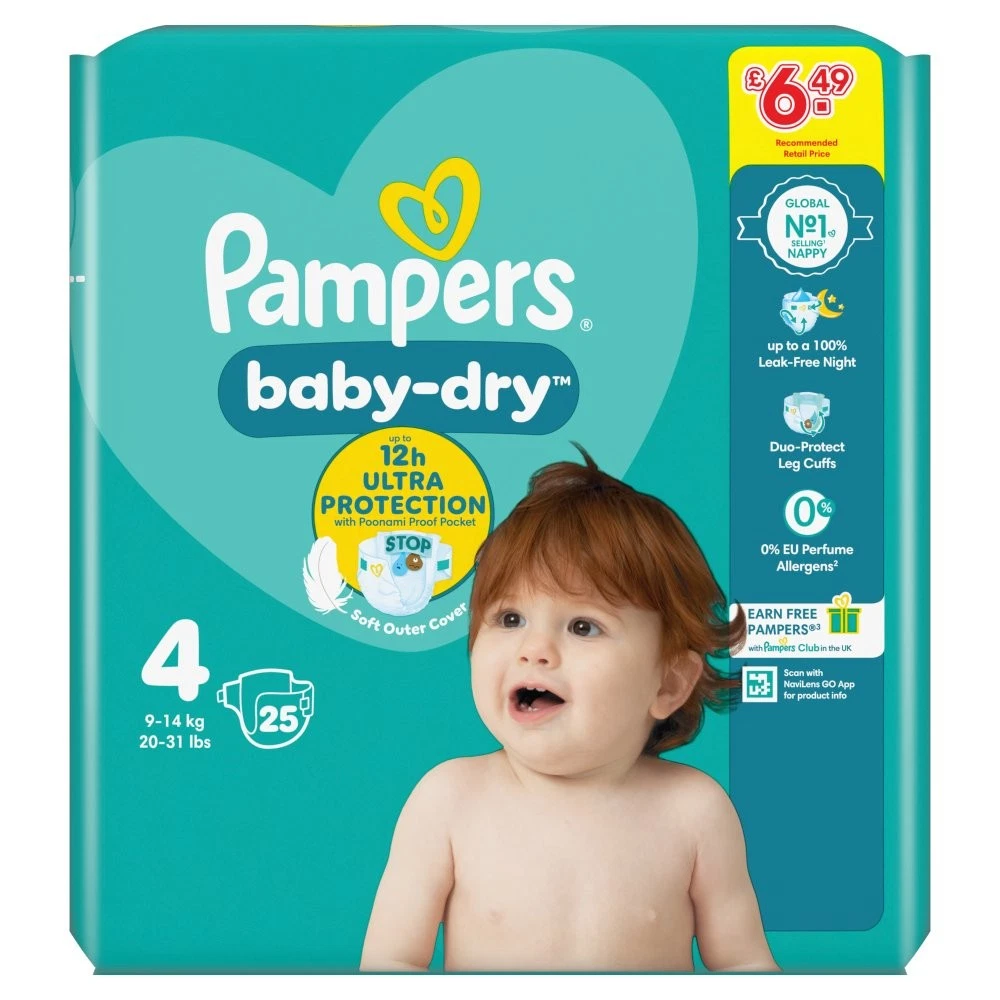 Pampers Baby-Dry Size 4, 25 Nappies 375g (Pack of 4)