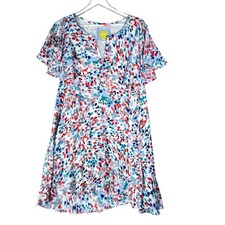 Maeve Anthropologie Watercolor Dot Cold Shoulder Flutter Sleeve Midi Dress M