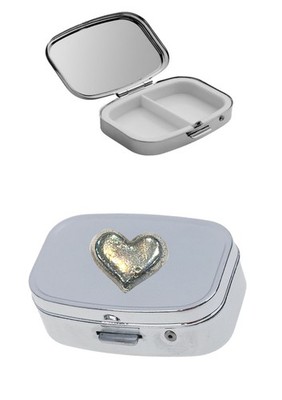 z20 Herzen Spielkarten Anzug Zinn auf Silber Metall Pillendose 2 Fächer Tablet Box
