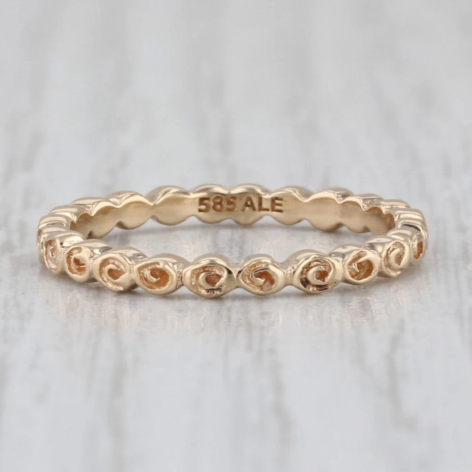 Authentic Pandora Small Roses Ring 150102 14k Yellow Gold Stackable Band 7.25 55 - Image 3 of 4