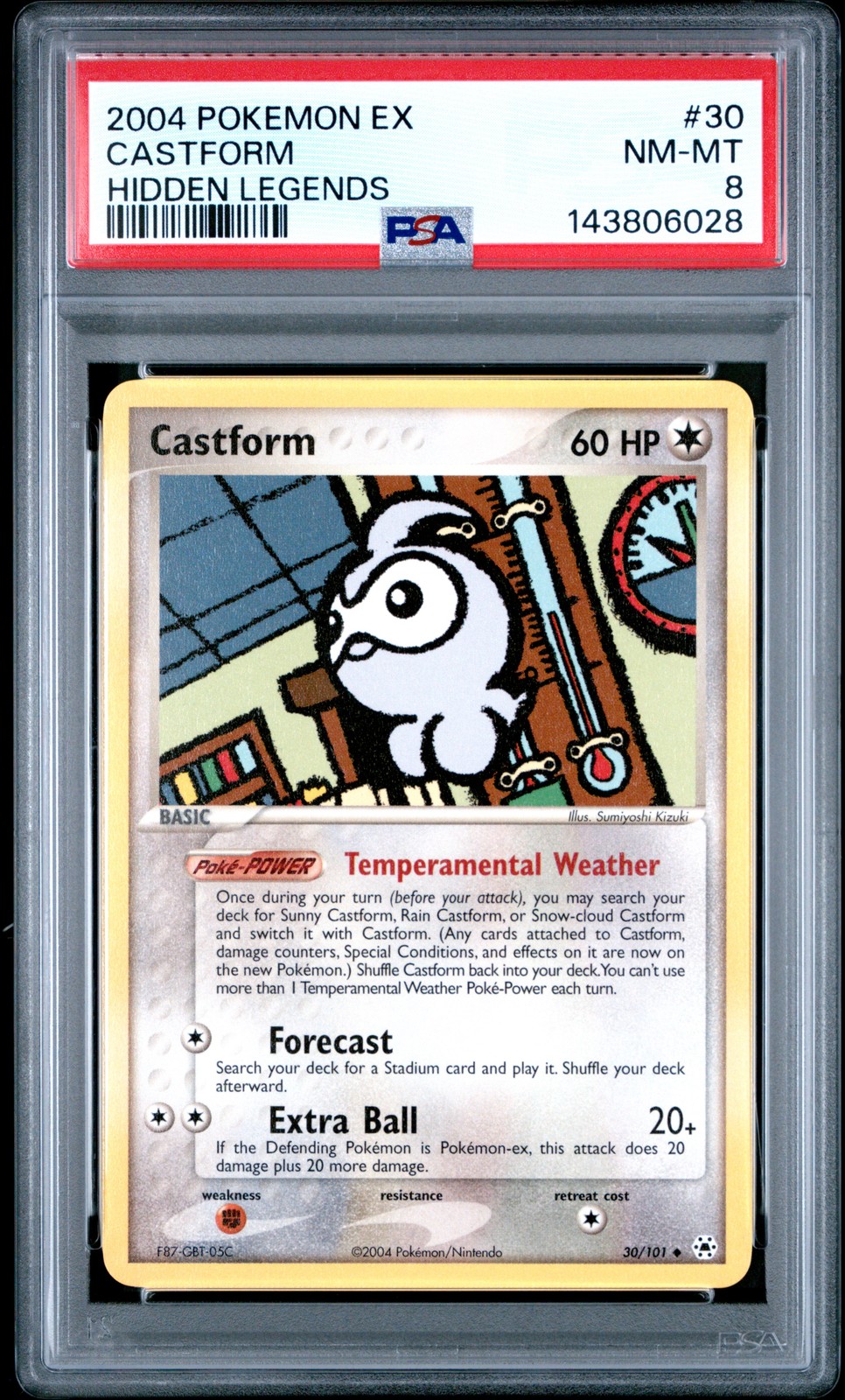 2004 POKEMON EX HIDDEN LEGENDS #30 CASTFORM PSA 8