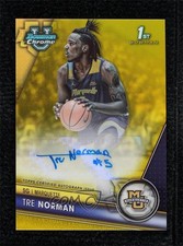 2023-24 Bowman U Chrome Prospect Yellow Refractor 49/75 Tre Norman Auto g1z