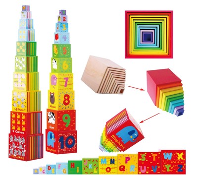 TOWO Wooden Stacking Boxes-Nesting and Sorting Cups Numbers Alphabet Animals ...