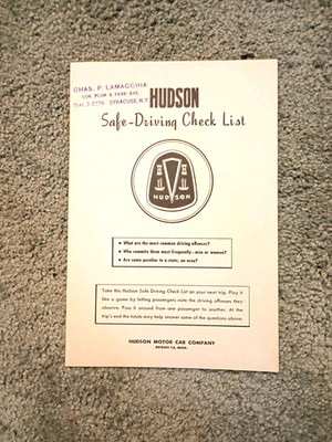 Hudson ''Self-Driving Check List'' Sales Brochure Circa early 50's original