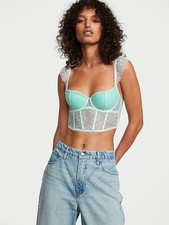Victoria's Secret Dream Angels Teal Lace Cap-sleeve Corset. Size L.