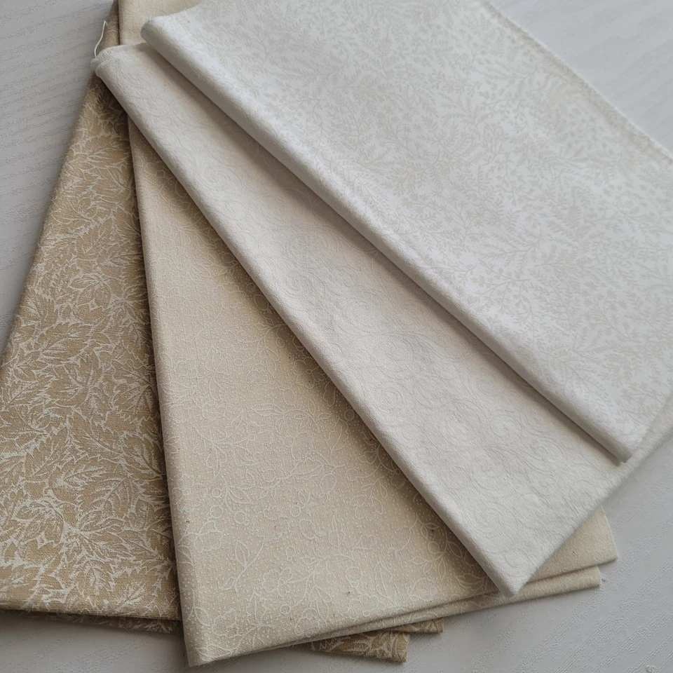 4 Scrap/Fat Quarter LOT- cotton Fabric Neutral natural cream tan floral quilting - Image 2 of 4
