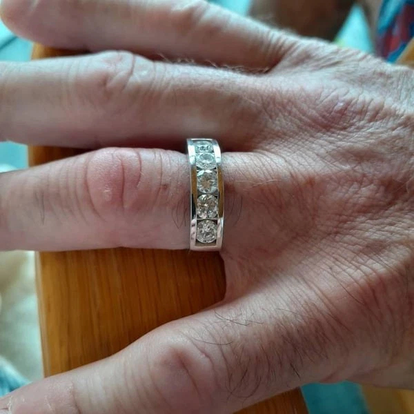 5MM Round Cut Lab Created Diamond Men's Wedding Band Ring 14K White Gold Plated - Image 3 of 4