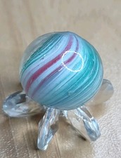LOOK Gorgeous Pink Teal Green OnionSkin Antique Glass GERMAN MARBLE .67"