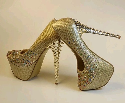 Stiletto con clavos dorados diamantes de imitación multicolor talla 5,5 ¡BRILLANTE PARA VÍSPERA DE AÑO NUEVO! - Imagen 3 de 17
