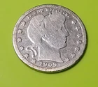 1909- P  Barber Quarter  - Good - 90% Silver -  # 1245