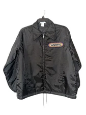 Vintage 80s Wynn's Offiical Racing Black Bomber Jacket Sz Medium Patch Zip Up