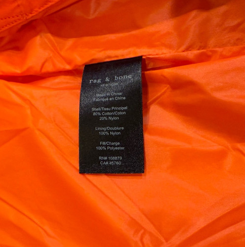 Rag & Bone Men’s Orange Sleeping Bag Outerwear M42 Jacket Size XS - Picture 6 of 11