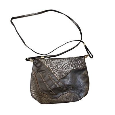 Damen Umhängetasche schwarz Kroko Patchwork Leder klassisch Reise Reißverschluss