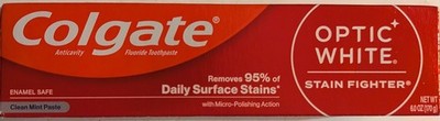 Colgate Optic White Stain Fighter Clean Mint Toothpaste 6.0 oz 170 g New 02/2027