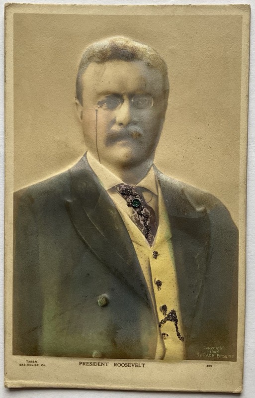 RPPC Real Photo Postcard- Rare! Bas Relief Three Dimensional Theodore Roosevelt