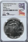 1987-S Silver Eagle $1 MS 69 NGC Mercanti Signed Flag Label San Francisco Mint
