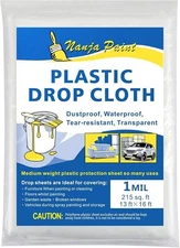 Painters Plastic Drop Cloth 13 Feet by 16 Feet Plastic Painting Tarp Waterproof