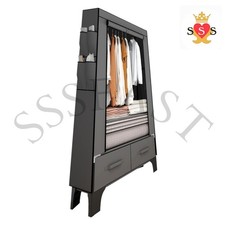 Canvas Wardrobe, Temporary Wardrobes With Hanging Rails, 2 Shelves、8 Side Bags