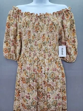 Anthropologie Kindred 3X Tan Floral Maxi Dress Smocked Off the Shoulder Ruffle