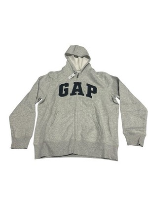GAP Men's Full Zip Hoodie Large Light Heather Gray Blue Logo Fleece *NEW w/ TAGS