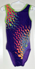 GK Elite CM Gymnastics Leotard Child Medium M Multicolor Purple Lime Green