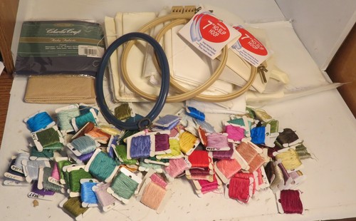 Large Lot Of Cross Stitch Fabric Rings Floss Mixed Multi Size Color Collection - Picture 2 of 11