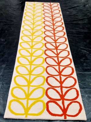 Hand Tufted Runner Rug Modern Leaf Pattern Yellow Orange Hallway Carpet