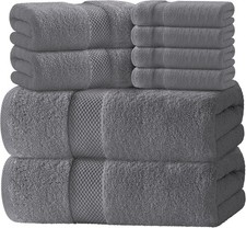 8 Pc Turkish Cotton Bath Towel Set 700 GSM Towels Dark Gray