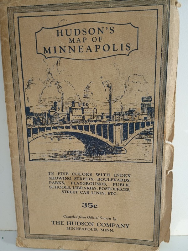 1920 HUDSON'S Map of Minneapolis Minnesota - Street Car Lines 5 Colors 35¢