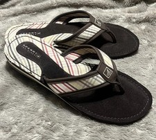 Sperry Top Sider Brown Plaid Leather Flip Flop Sandals Womens Size 9M