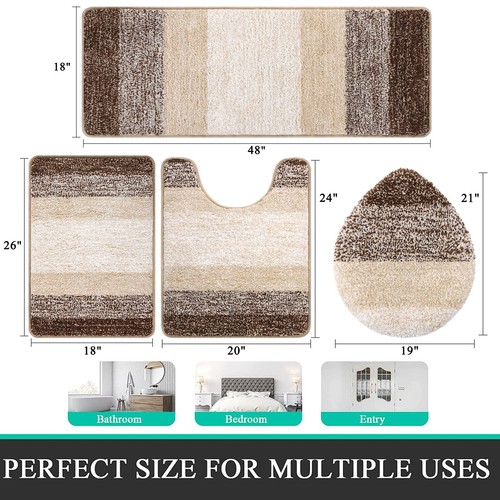 Bathroom Rugs Sets 4 Piece with Toilet Cover, Plush Shaggy Bathroom Rugs Non ... - Picture 2 of 8