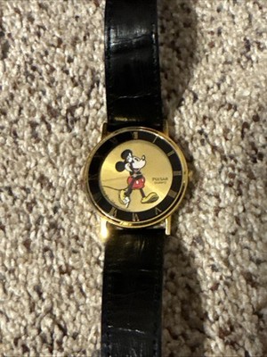 Vintage 90s Mickey Mouse Pulsar Watch Gold Tone Black 
