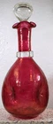 Vintage CRANBERRY Glass CRACKLE Pinched DECANTER And Stopper 10" Tall BLENKO?