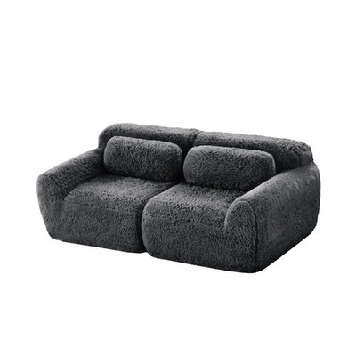 Luxury Modular 2-Seater Sofa in Dark Grey, Soft Plush Fabric, Anti-Slip Design,