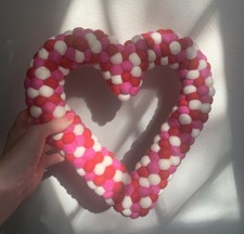 Trader Joe  s Felted Wool Pom Pom Wreath Red Pink Heart Shape Valentine  s Day