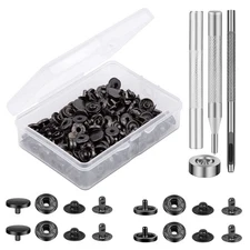 50 Sets Leather Snap Fasteners Kit 10mm Black Metal Snap Buttons kit Stainles...