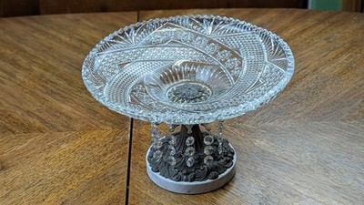 Loevsky & Loevsky Hollywood Regency German Crystal Tabletop Koi Bowl Saw Tooth 