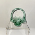 FENTON Glass Light Teal Green Miniature Basket with Pinwheel Design Ruffled Edge
