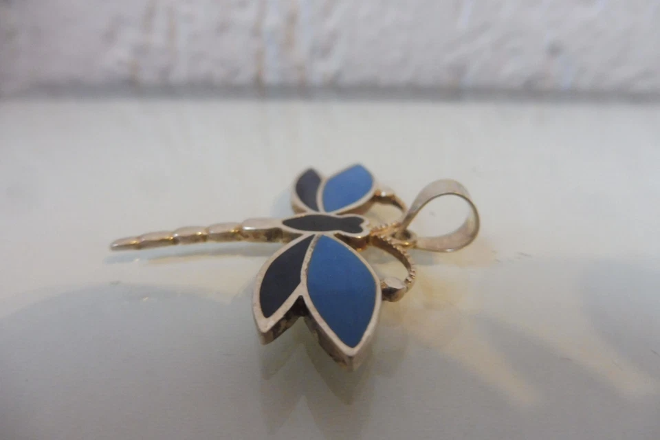 Hermoso Colgante, Libélula, Plata 925 Con Turquesa Y Ónix, Colgante De Cadena - Imagen 2 de 4